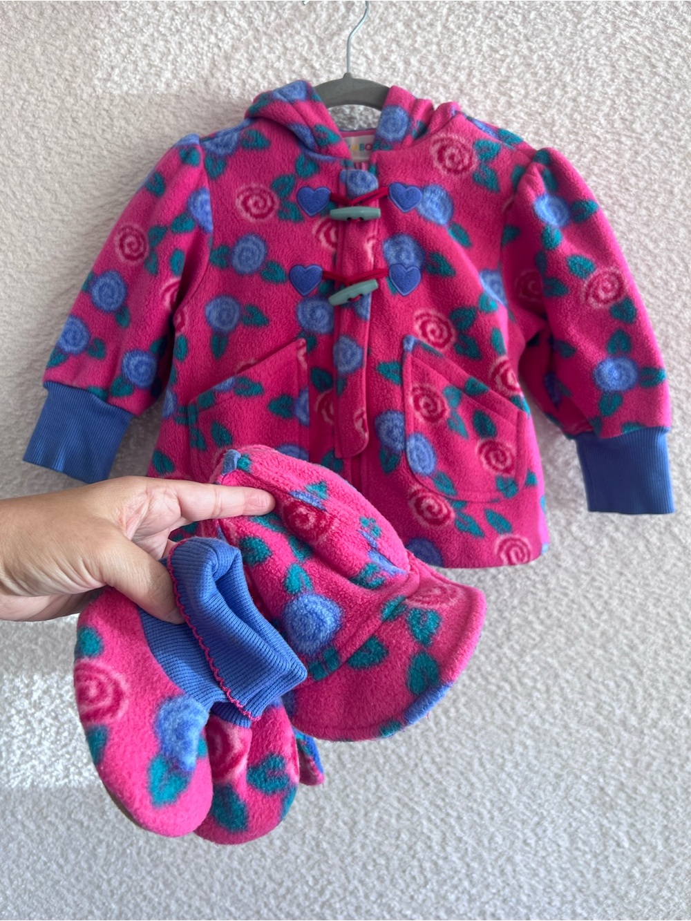Gymboree Vintage Rainbow Tag Pink Fleece Jacket Hat Booties Bundle‎ Size 9-18 Mo